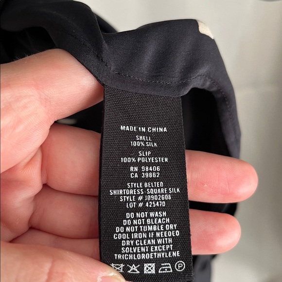 Theory Women's Black Cream Square Dot Long Sleeve Belted Silk Shirt Midi Dress S - Picture 3 of 10